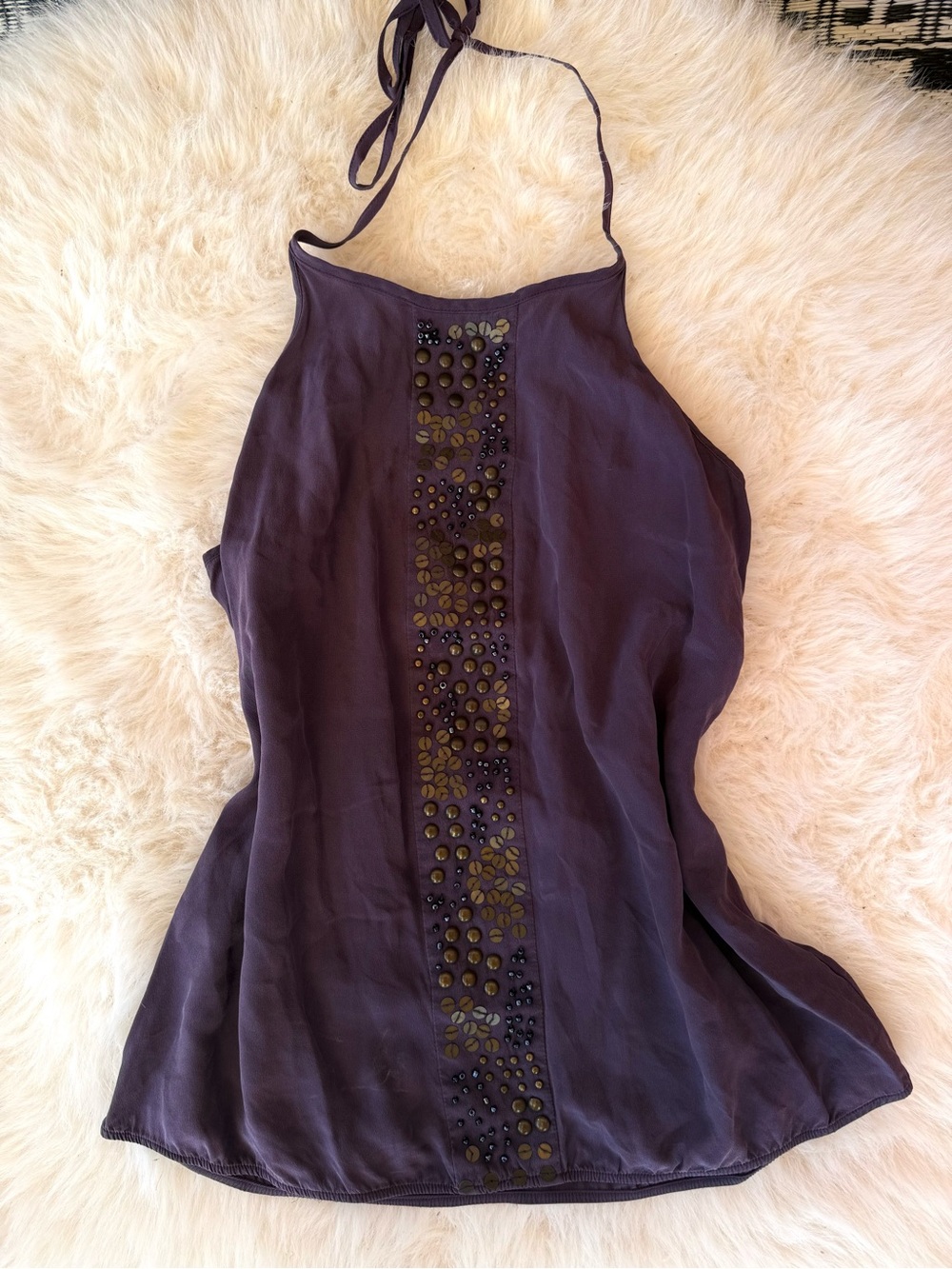 100% Silk Women’s Purple Embellished Halter Top